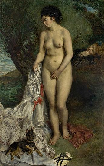 Pierre-Auguste Renoir Bather with a Griffon Dog  Lise on the Bank of the Seine oil painting picture